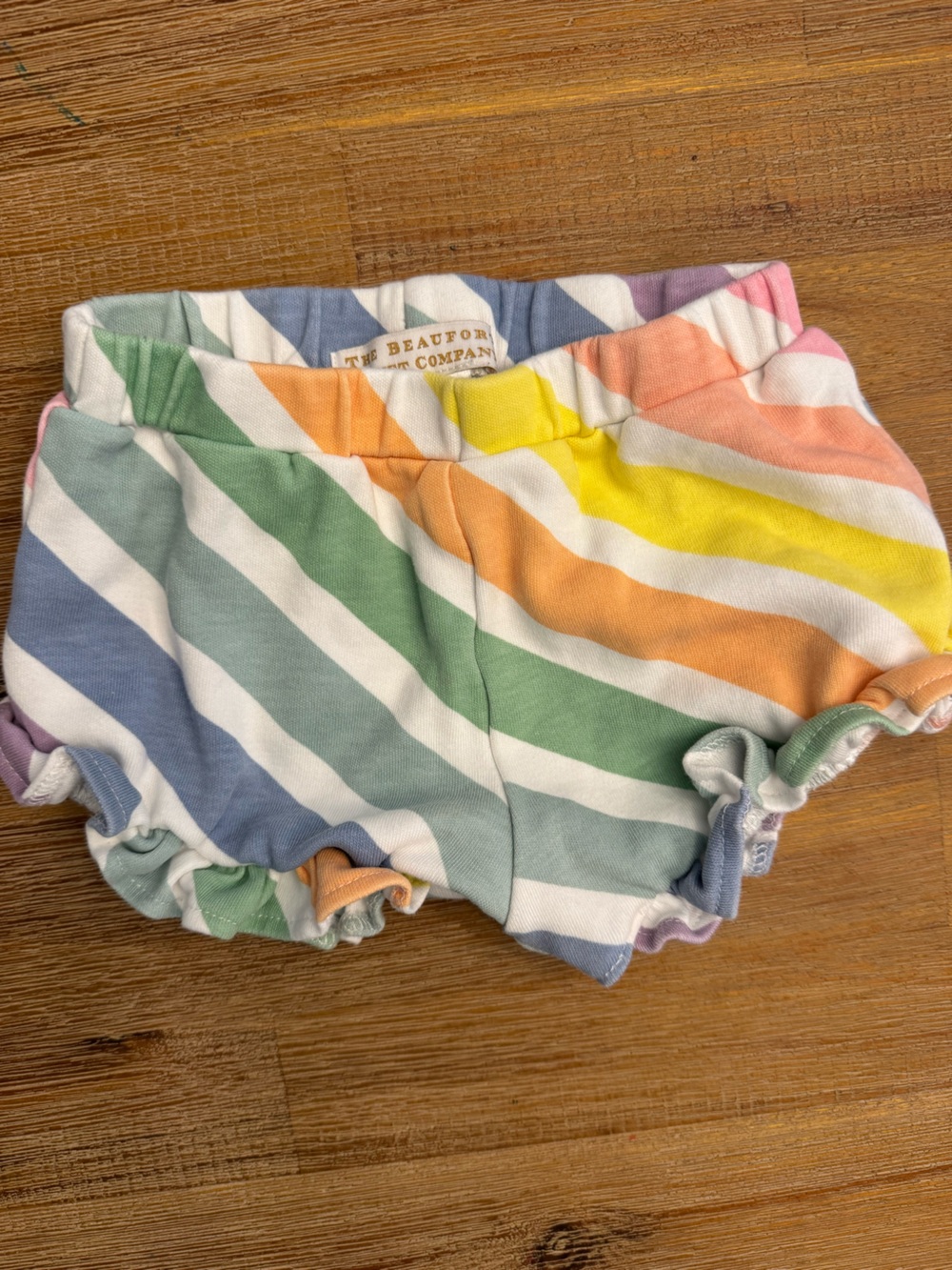 The Beaufort Bonnet Company Pastel Rainbow Stripe Ruffle Shorts
